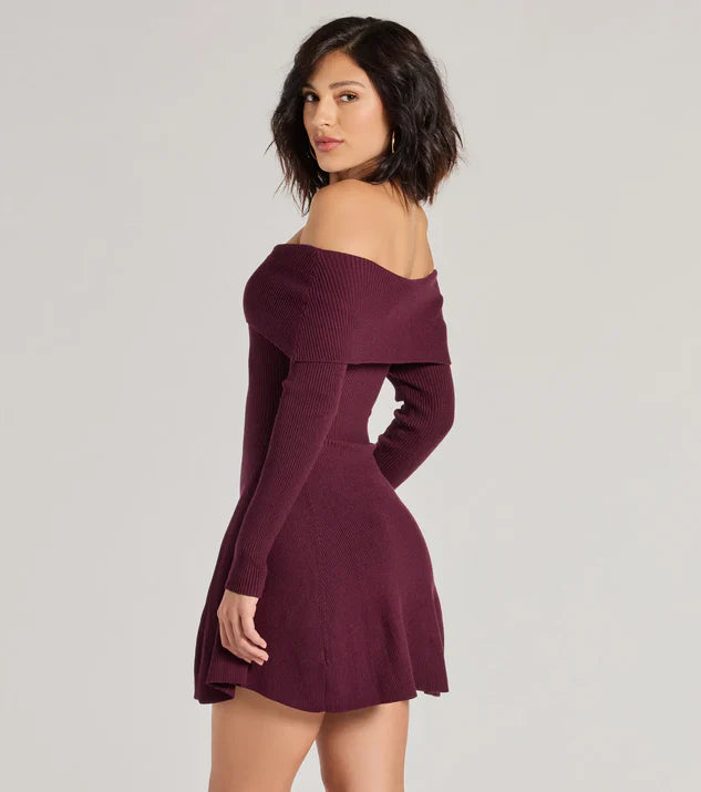 Chic Staple Ribbed Knit Dress-Burgundy