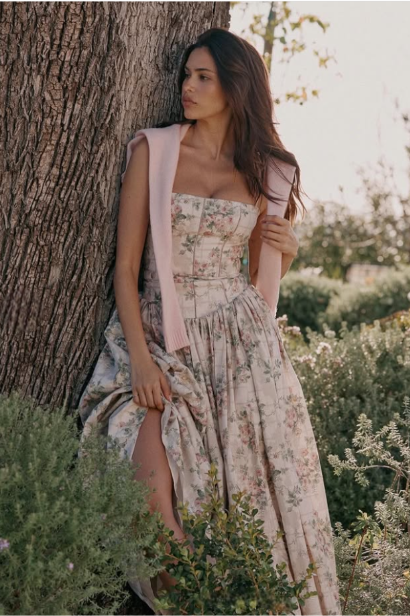 Gardenia Gown Floral Print Midi Dress - Cream