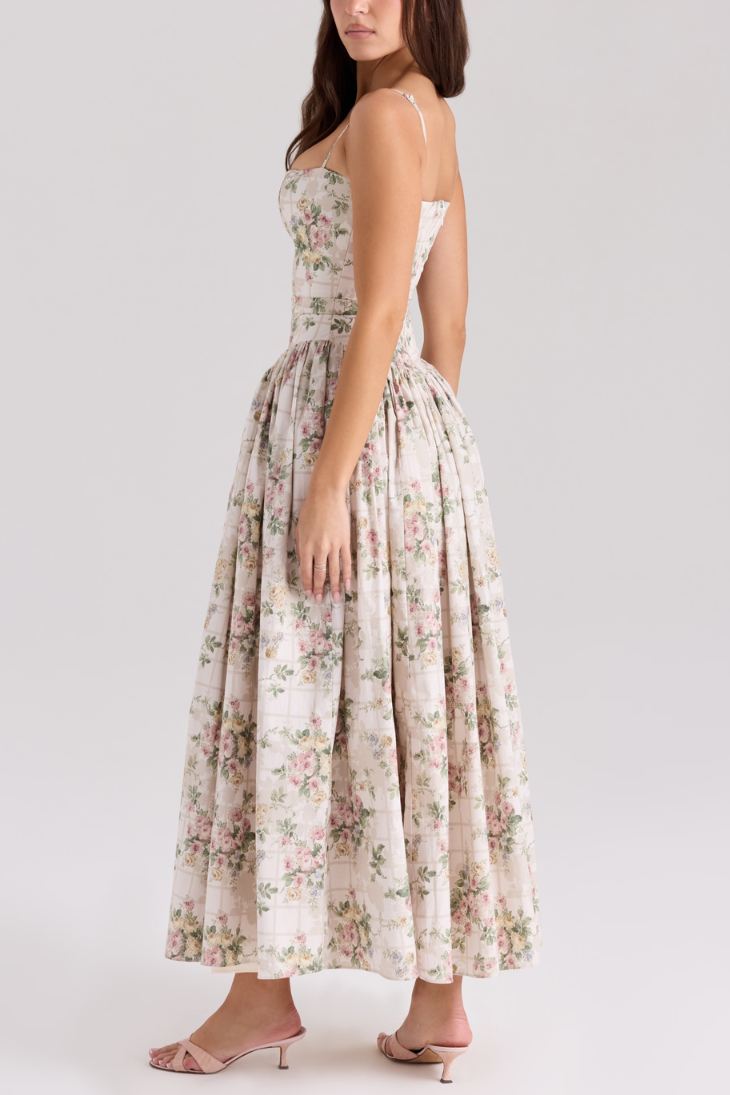 Gardenia Gown Floral Print Midi Dress - Cream