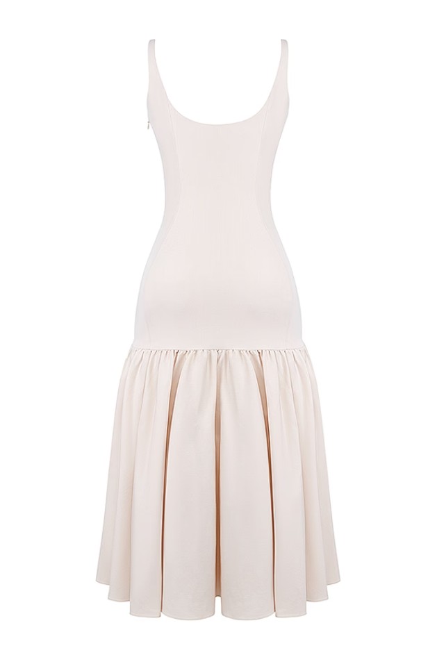 Vintage Dropped Waist Midi Dress - Cream