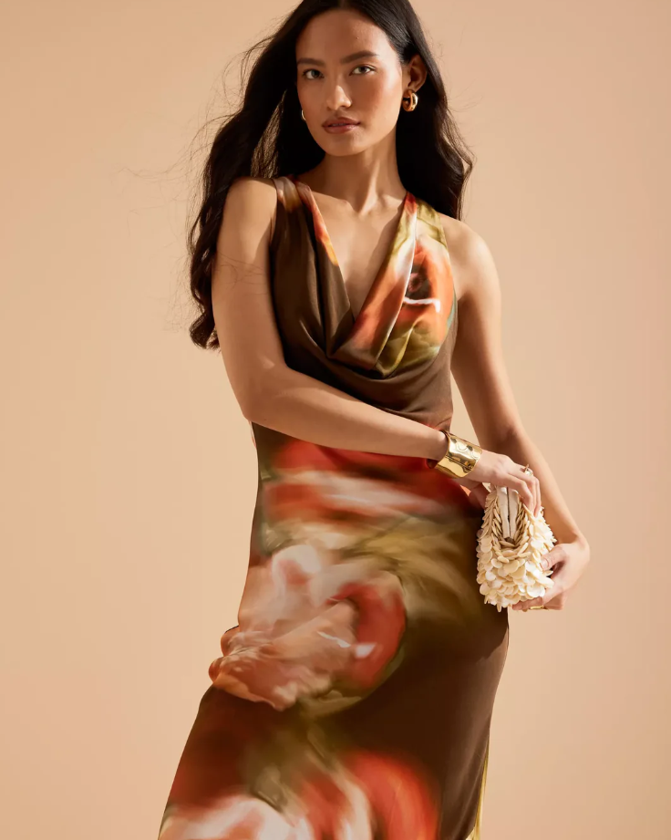 Gracie Cowl-Neck Maxi Slip Dress - Ember