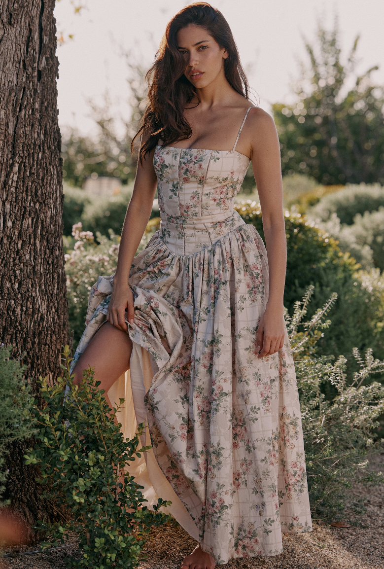 Gardenia Gown Floral Print Midi Dress - Cream