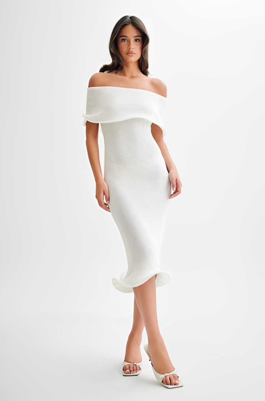 Molly Off Shoulder Midi Dress - Ivory
