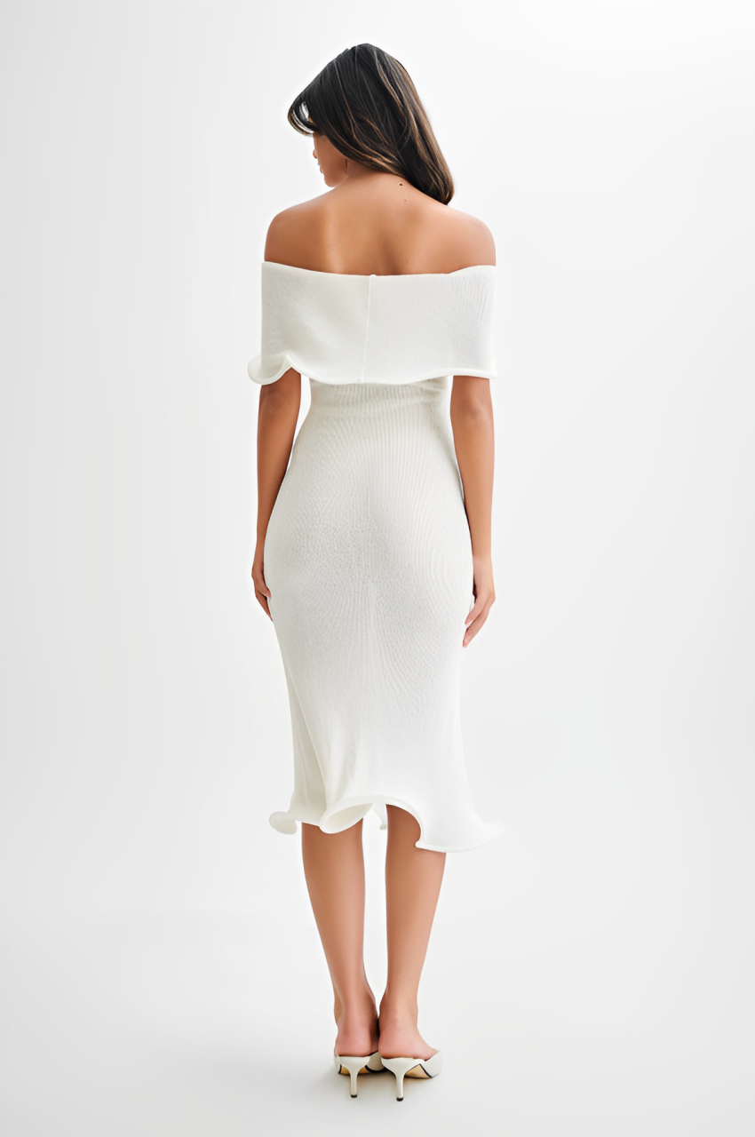 Molly Off Shoulder Midi Dress - Ivory