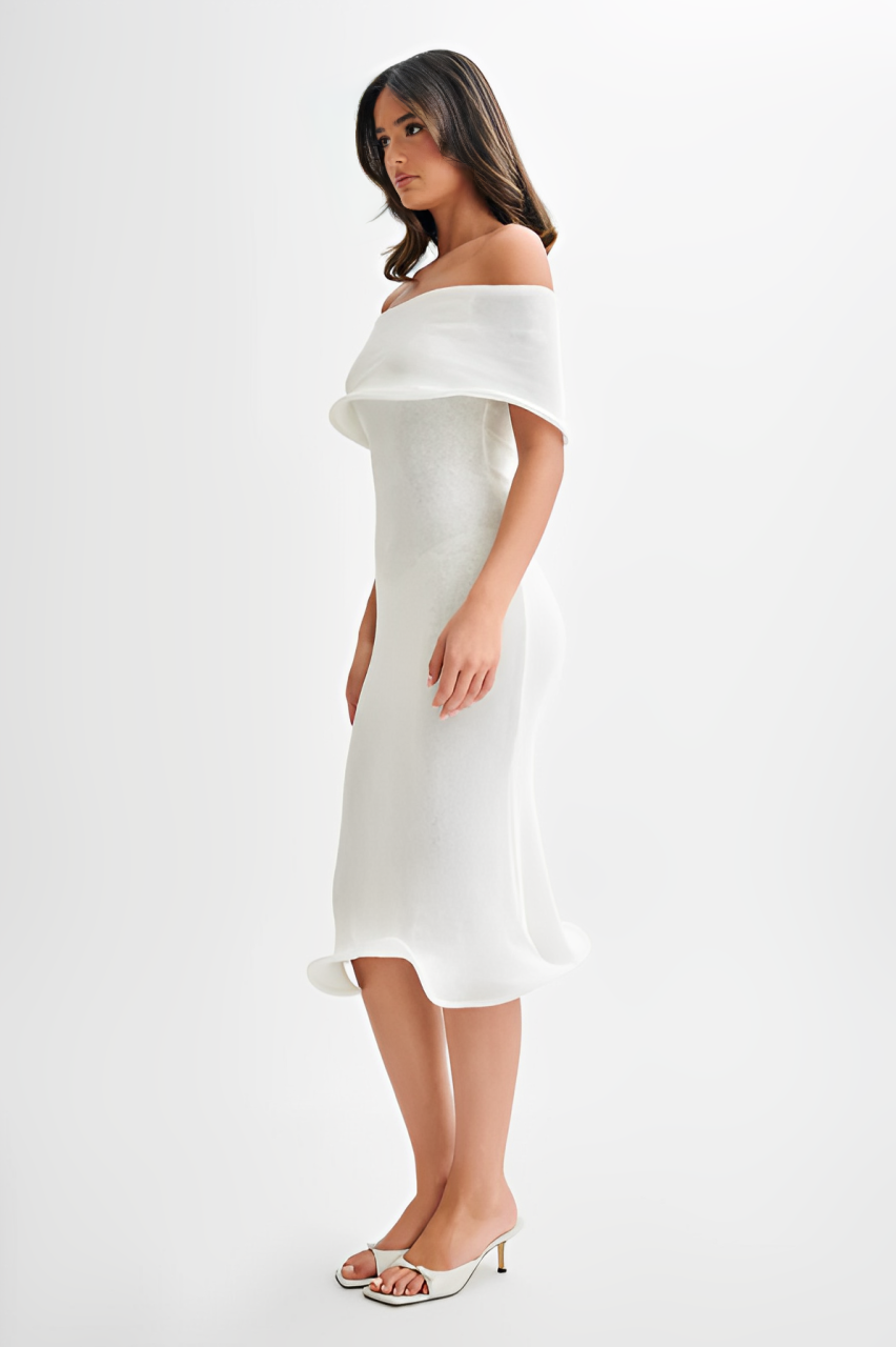 Molly Off Shoulder Midi Dress - Ivory