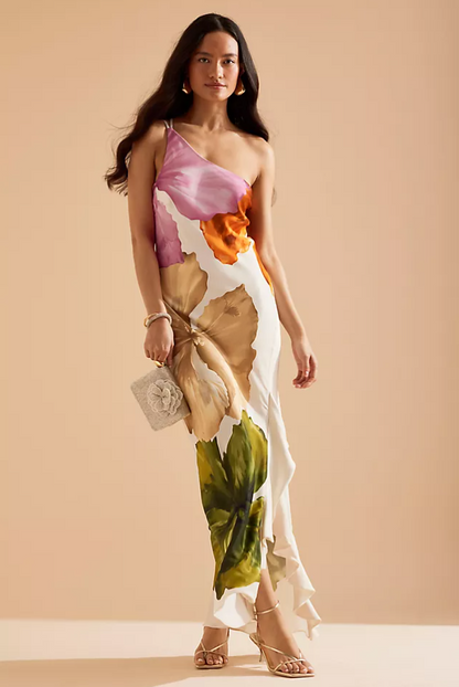 Lucinda One-Shoulder Maxi Slip Dress - Botanical